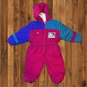 ❄️ Vintage 90s Colorblock Snowsuit – Size 9M | Retro Ski Suit | Made in Canada